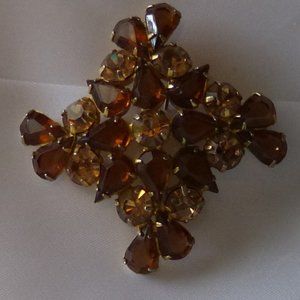 Vintage Brooch with Amber & Gold Crystals